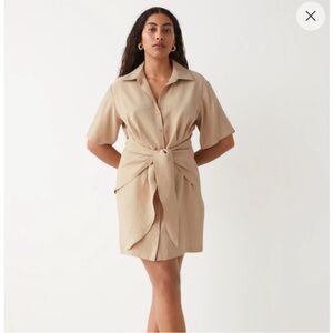 & Other Stories Tan Collared Tie Dress